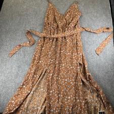 SHEIN Sleeveless Brown Dress Blue Flowers Women’s Large 1662