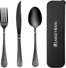 Portable Utensils Set with Case, Travel 18/8 Stainless Steel Spoon and Fork S...