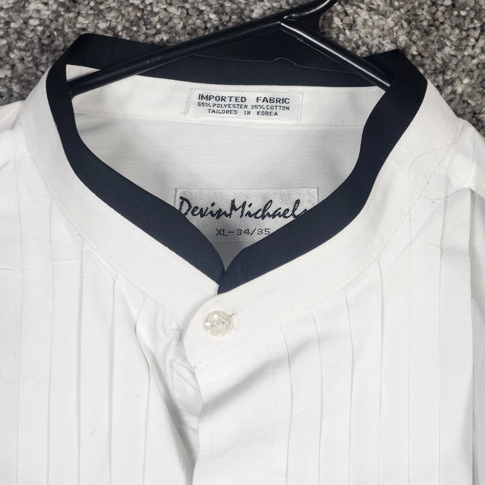 Devin Michaels Banded Tuxedo Shirt Mens Sz XL 34/35 White Black Pleated Front - Image 2 of 4