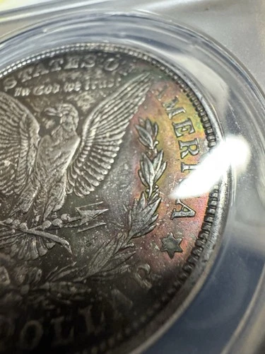 1921 Morgan Silver Dollar MS62 TERMINAL TONED Deep Magenta & Green Reverse Mount