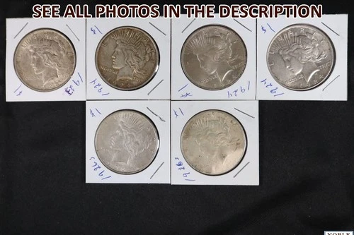 NobleSpirit (TM) 6x Silver Peace Dollar Lot to BU 1923, 1924 x 3, 1926 x2