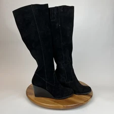 New Womens Sole Society Prony Black Suede Comfort Tall Wedge Boots Size 9 M NWOB