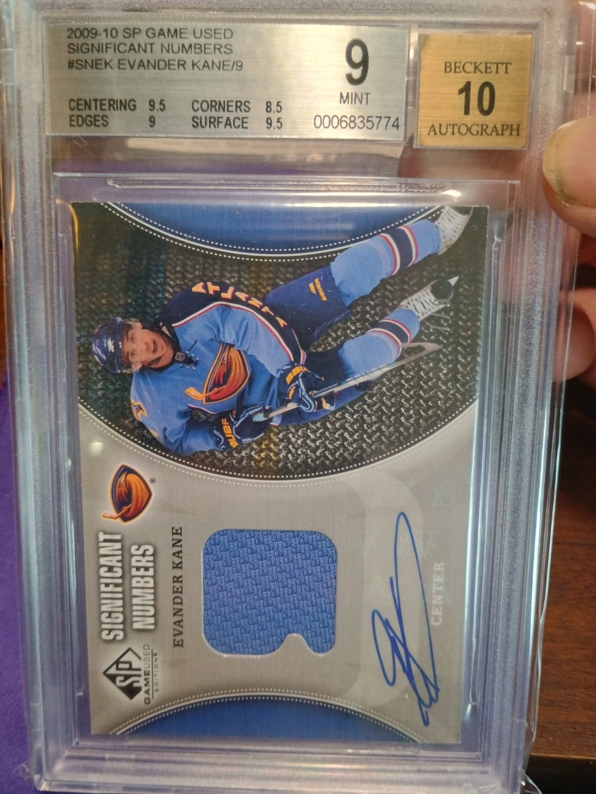 Evander Kane 2009-10 SN-EK Significant  Numbers  SP Game Used BGS 9/10 Auto 