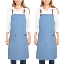 2 Pack Kitchen Cooking Aprons Adjustable Bib Soft Chef Apron with 2 Pockets f...