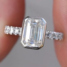 3 CT Emerald Cut Bezel Moissanite Engagement Ring 925 Sterling Silver For Women
