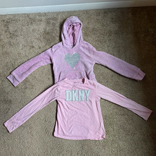 DKNY Girls Pink Pullover Hoodie Long Sleeve Hooded Logo Cotton/Poly Size 6  6X
