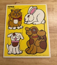Vintage Playskool Wooden Puzzle 1982 - MY PETS 180-08 - 4 Pieces - Ages 1-3