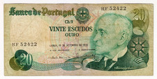 1978 Portugal 20 Escudos 52422 Paper Banknote Money Currency