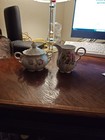 Vintage Made in Japan Porcelain Creamer & Sugar Bowl w/ Lid  Rose Motif & Gold — photo 1