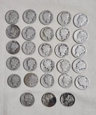 28 Coin Mercury Dime Lot 90% Silver Cull Slick $2.80 Face Winged Liberty Roll