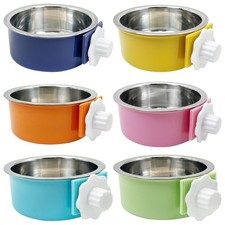6 Pcs Crate Dog Bowl Cat Removable Stainless Steel Food and Water Feeder Hang...