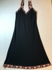 Vintage Oscar De La Renta Long Gown Womens Sz M Black Pink Label Floral Trim