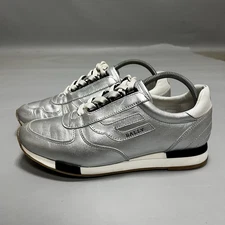 BALLY Gavina Metallic Silver Low Woman's Leather Sneakers Size 37.5