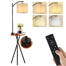 Floor Lamp with Table, End Table Lamp with Remote Control and Charging Statio...