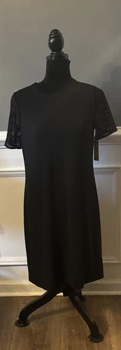 Abito tubino MICHAEL KORS NUOVO CON ETICHETTE nero maglia top manica corta taglia Medium