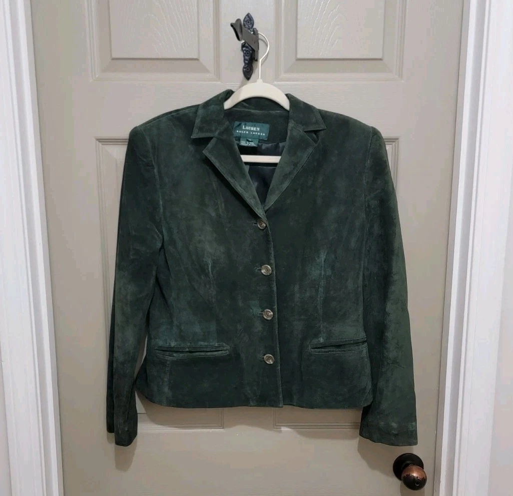 Lauren Ralph Lauren Leather Outer Shell Green Coats, Jackets
