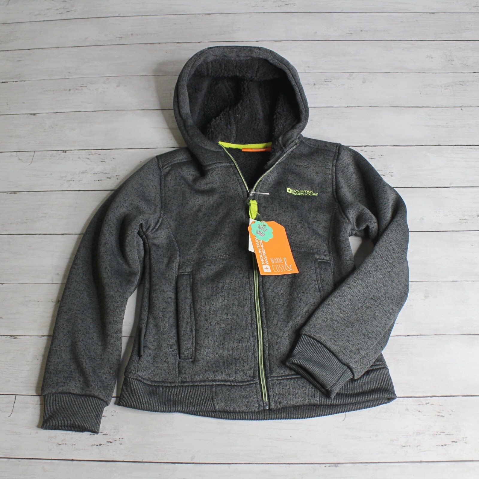 Mountain Warehouse Boy's Hooded Knit Jacket Size 9 10 Gray Faux Shearling Lining image 9