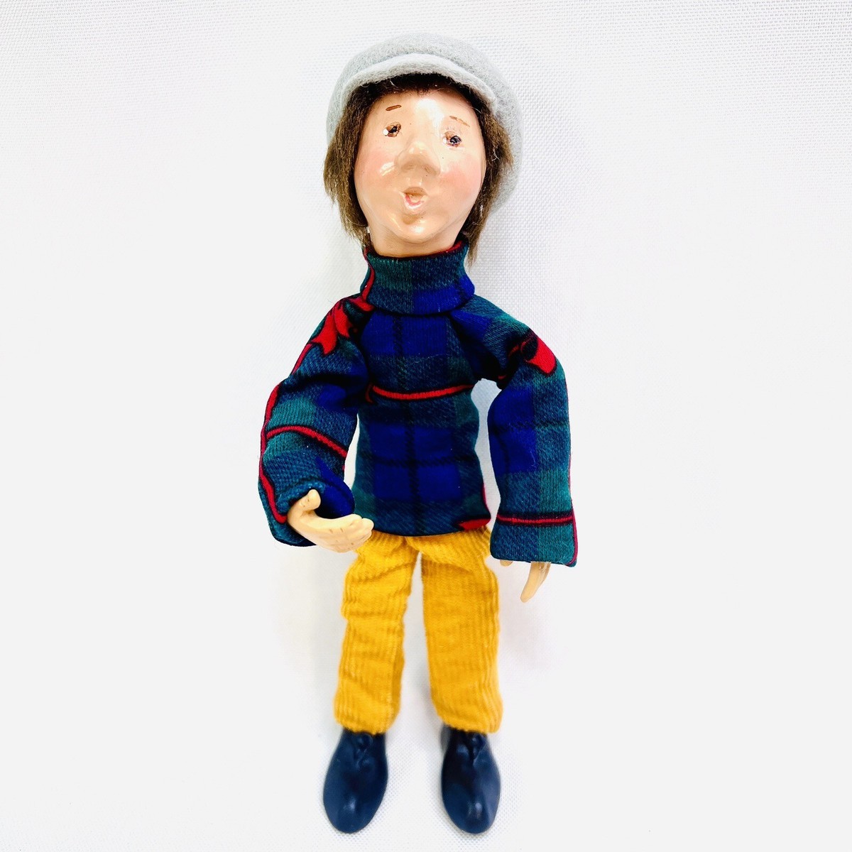 Byers Choice Kindles Ornament Boy with Brown Hair wearing Gray Cap