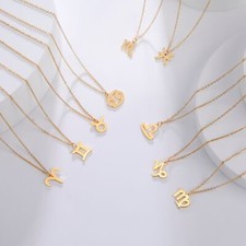 Horoscope Zodiac Sign Gold Color Steel Dainty Pendant Necklace Aries Leo