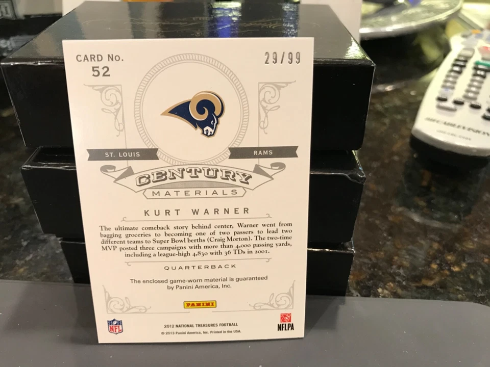 National Treasures Century Game Worn Jersey  Rams Kurt Warner 29/99. 2012 - Image 2 of 2