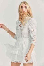 $485 NEW LoveShackFancy ISIDORE DRESS White Embroidered Eyelets Lace Crochet L
