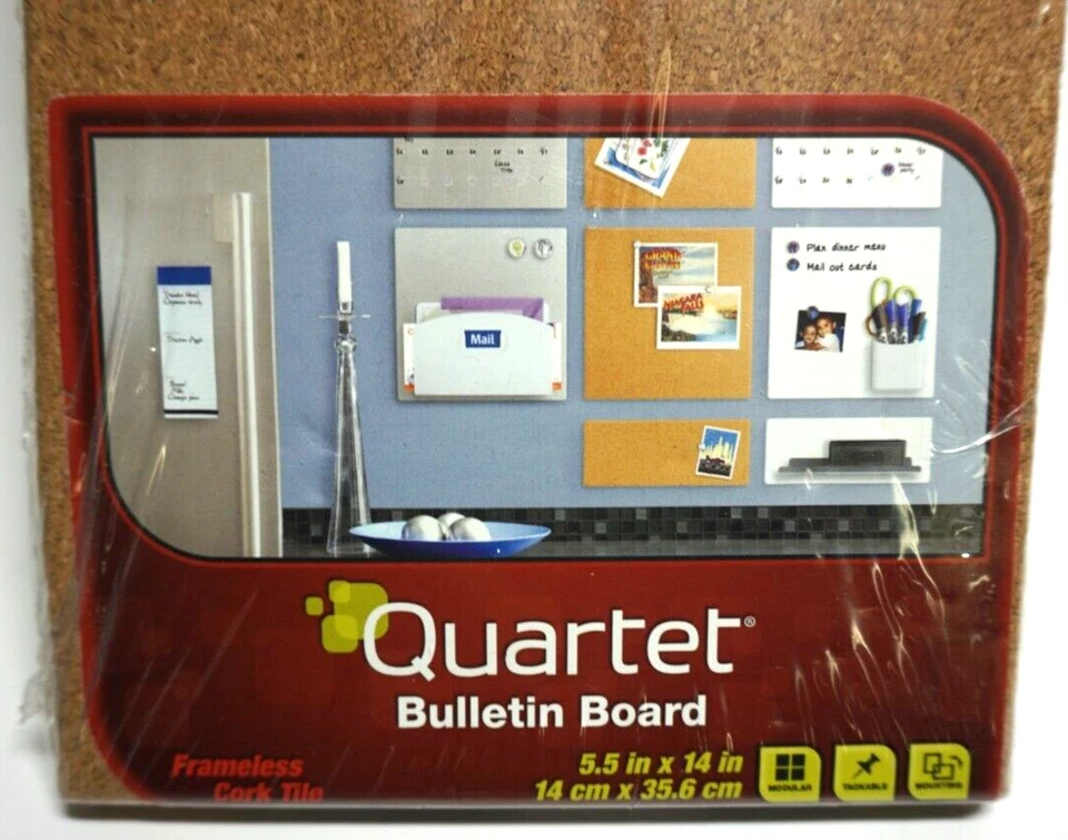 Quartet 5.5" x 14" Cork Wrapped Bulletin Board Frameless Wall Mount New Sealed - Image 2 of 4
