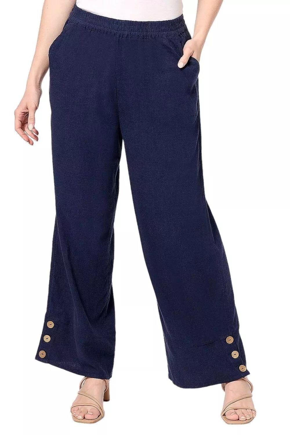 Denim & Co. NaturalsRegular Linen Blend Side Button Ankle Pants XS A500902