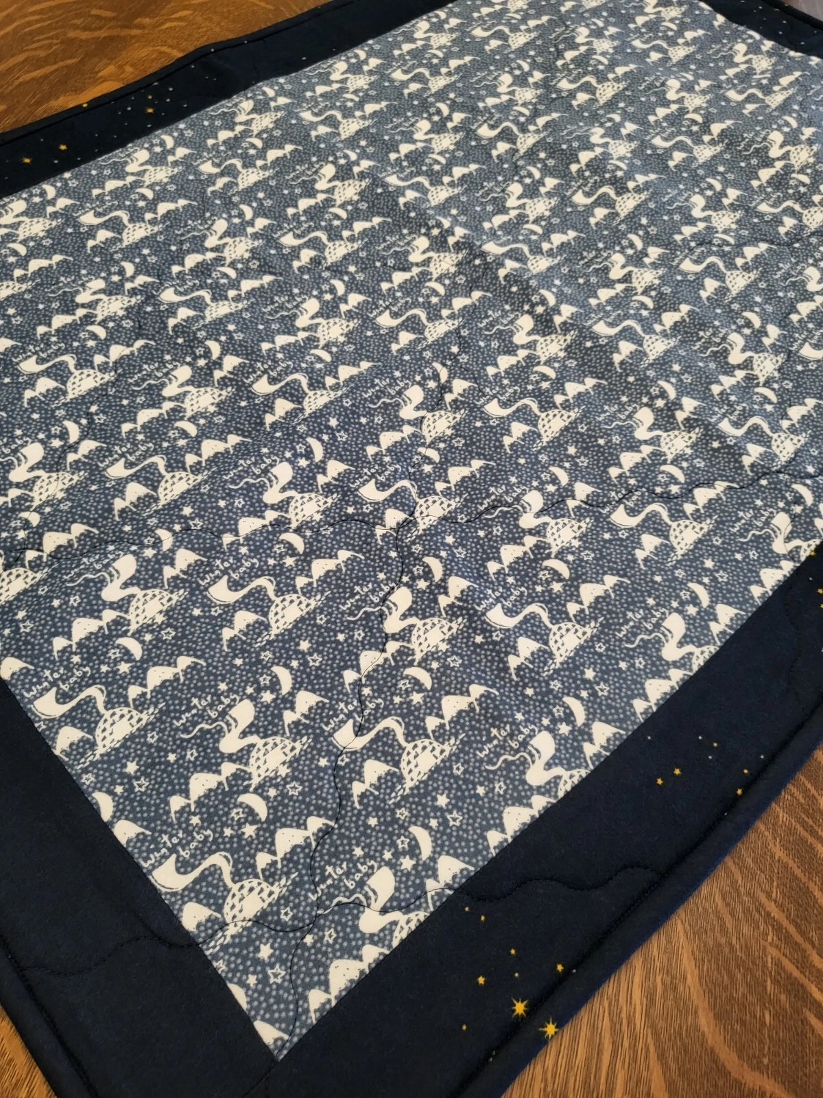 Baby Mat - "tummy time" Winter Baby handcrafted quilted flannel mat 37" x 27"