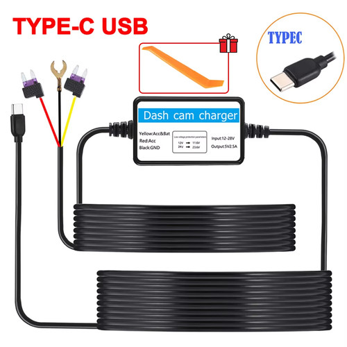 Hardwire Kit 3.5m Mini USB Type-c Caricabatteria 5v/2.5a per Dash Cam 24H