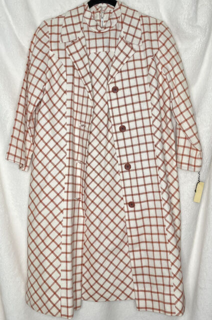 Vintage Roberta Lee 2 Piece Dress & Coat Sz 10 Rust Cream Geometric Print NOS