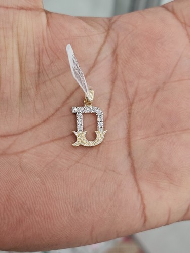 Real Natural Diamond 10kt Yellow Gold Two-tone fanuc style initial Pendant A-Z - Picture 6 of 70