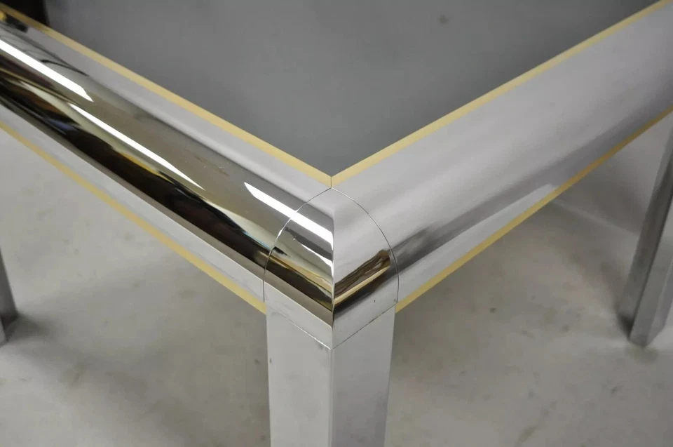 Mid Century Modern Polished Chrome Milo Baughman Style Glass Top Side Table - Image 4 of 4