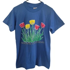 Vintage Single Stitch 90 Made in USA Cotton Graphic Floral Tulip Solvang Shirt