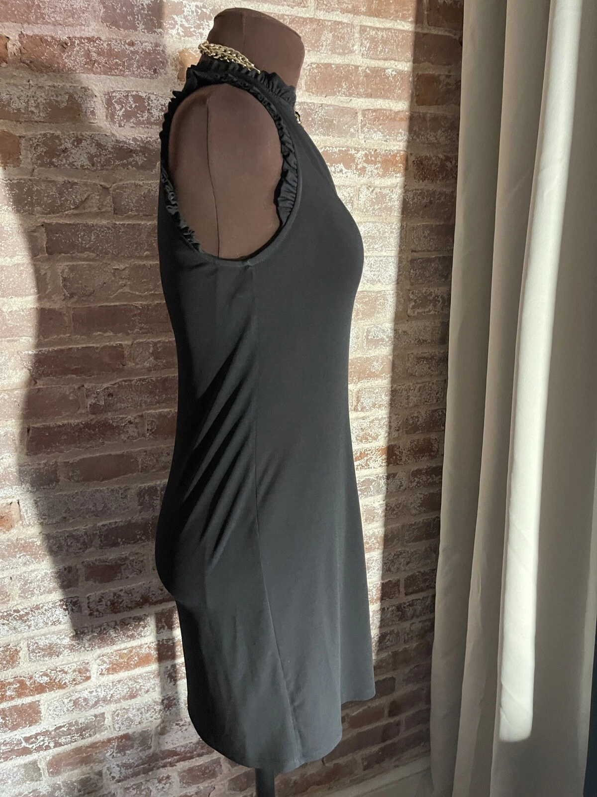 Nuovo! Abito slip Michael Kors nero senza maniche semplice lavorato a maglia stretch taglia XS