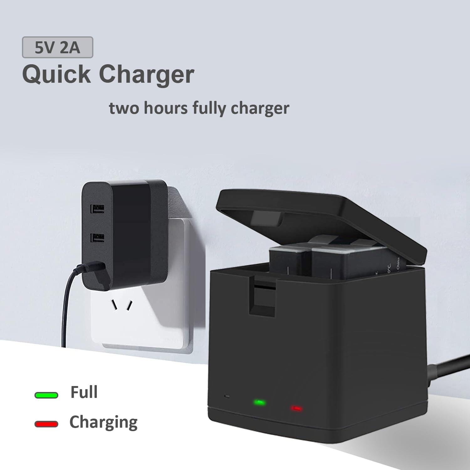 2Pack Battery For GoPro Hero 12 Black with 3 Channel Battery Charging Station