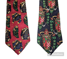Vintage TOMMY HILFIGER Italian Silk Neck Tie Set Royal Military & Knight Crest