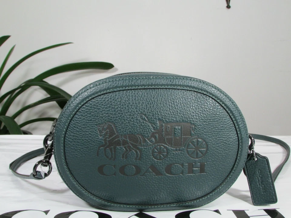 NWT Coach Pebble Leather Camera Bag With Horse And Carriage C4056 Forest