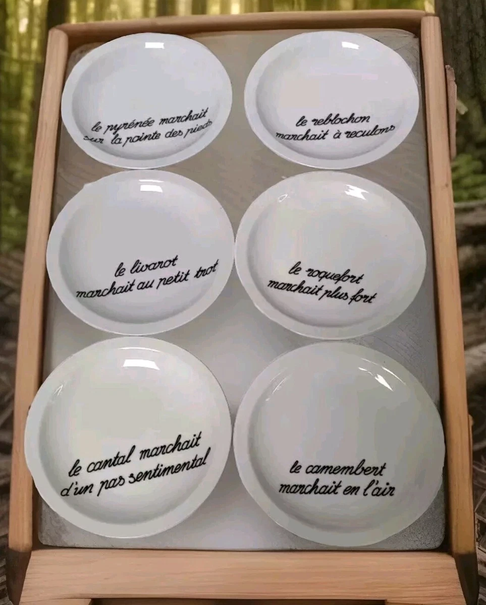 Lot De 4 Assiettes à Fromage Carrées – Porcelaine Blanche – Motif Fromages