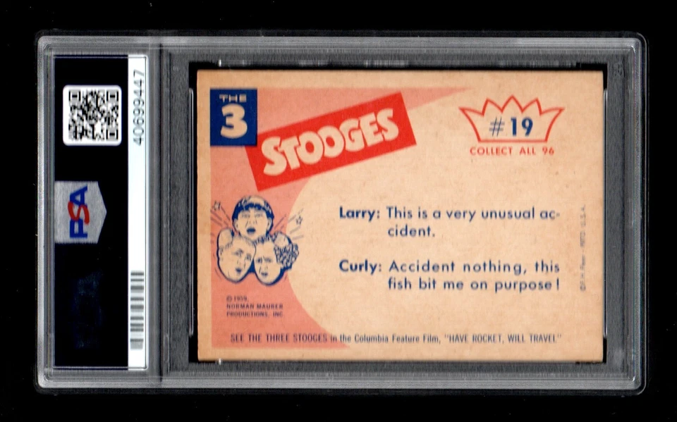 1959 Fleer Three Stooges #19 Hey fellows, I think I've got a bite. PSA 9 - Image 2 of 2
