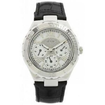 New Authentic Guess Woman BLACK leather Strap Multi function Watch U95149L2  NWT