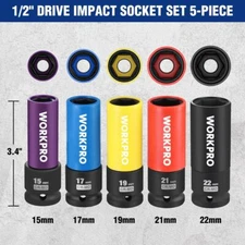 WORKPRO 5 Pieces  1/2 Inch Drive Impact Lug Nut Socket Set Thin Wall Socket Set