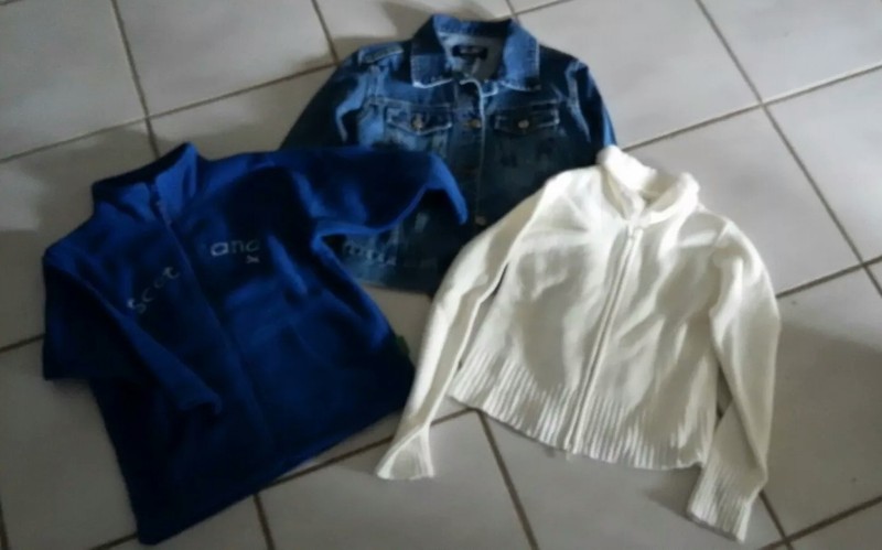 Girls size 8 lot 3 sweater jean jacket fleece outerwear EUC