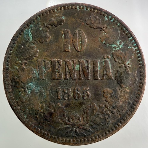 1865 Finland 10 Pennia Coin | Fine Collectable Grade - Picture 1 of 2