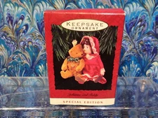 Julianne And Teddy`1993`Holding Mistletoe Over Teddy Head,Hallmark Tree Ornament