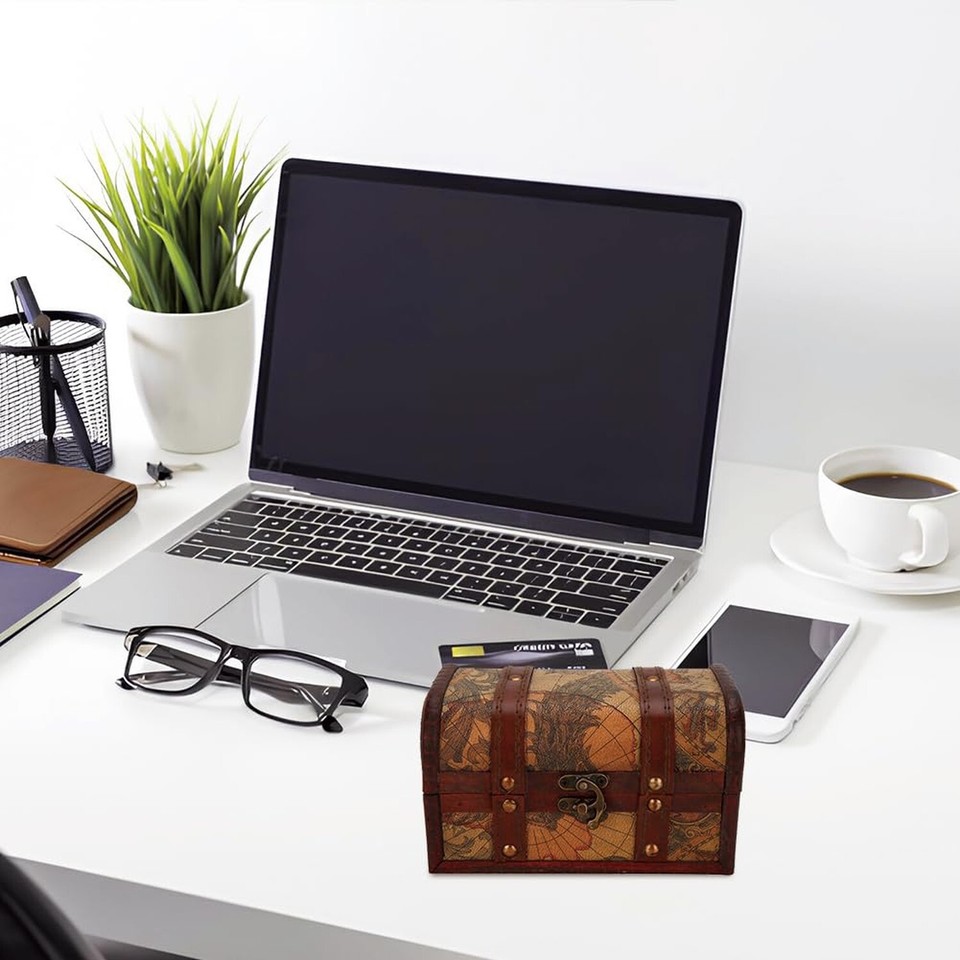 Vintage Wood Box, Pirate Keepsakes Box,Metal Lock Jewelry Treasure