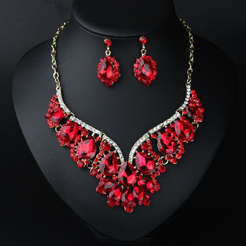 Women Crystal Bridal Wedding Jewelry Set Necklace Earrings Statement Party Gifts - Picture 48 of 72