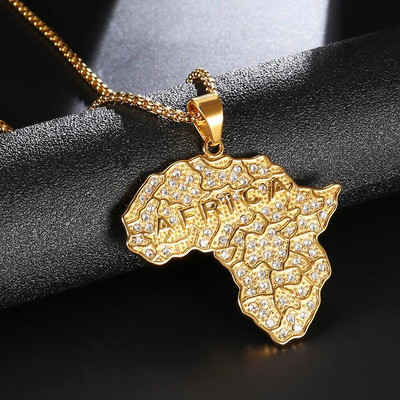 Gold Africa Map Pendant - Hip Hop Jewelry
