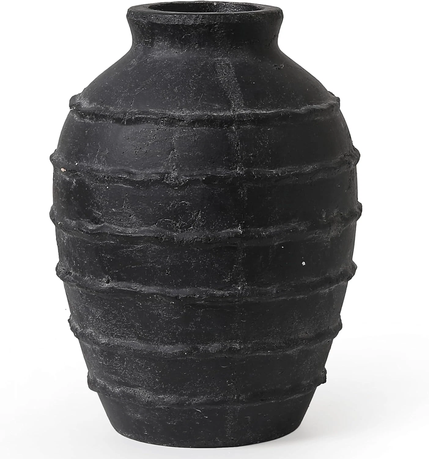 Large Black Terracotta Vase for Rustic Home Decor and Centerpieces, 11.2 Inch