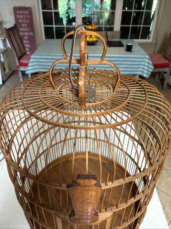 Q-Vintage Antique Bamboo Birdcage Asian Boho Chic Rare - Image 2 of 4