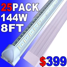 25 Pack T8 8FT Led Shop Light Fixture 144W Led Tube Light 8 Foot Led Bulbs 6500K